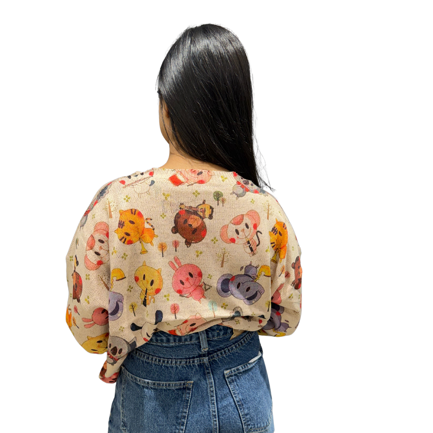 Oversized Teddy & Floral Print Casual sweater