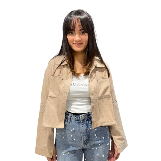 Cropped Utility Shacket with tank top