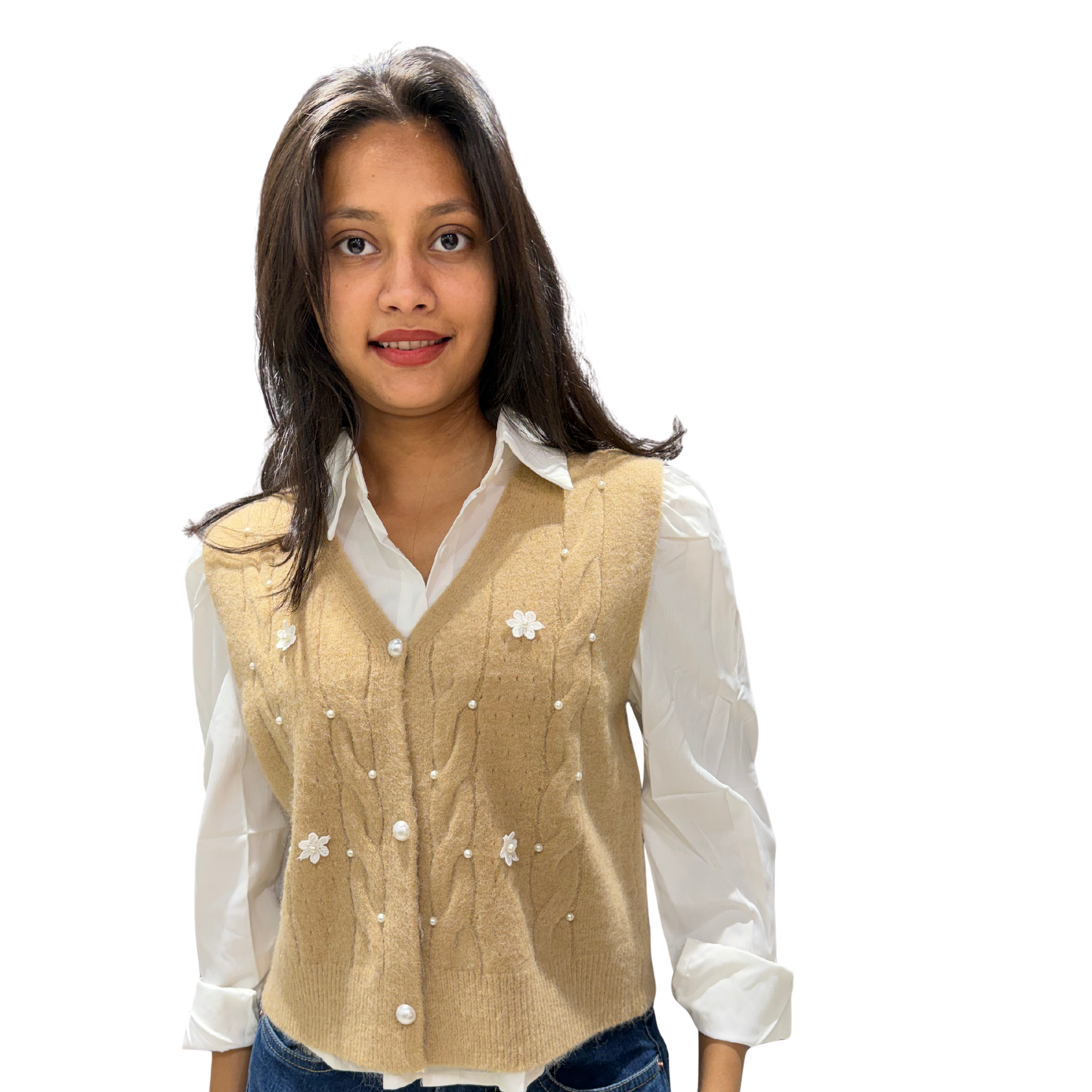 Korean Style Shirt with Knitted Cardigan Vest