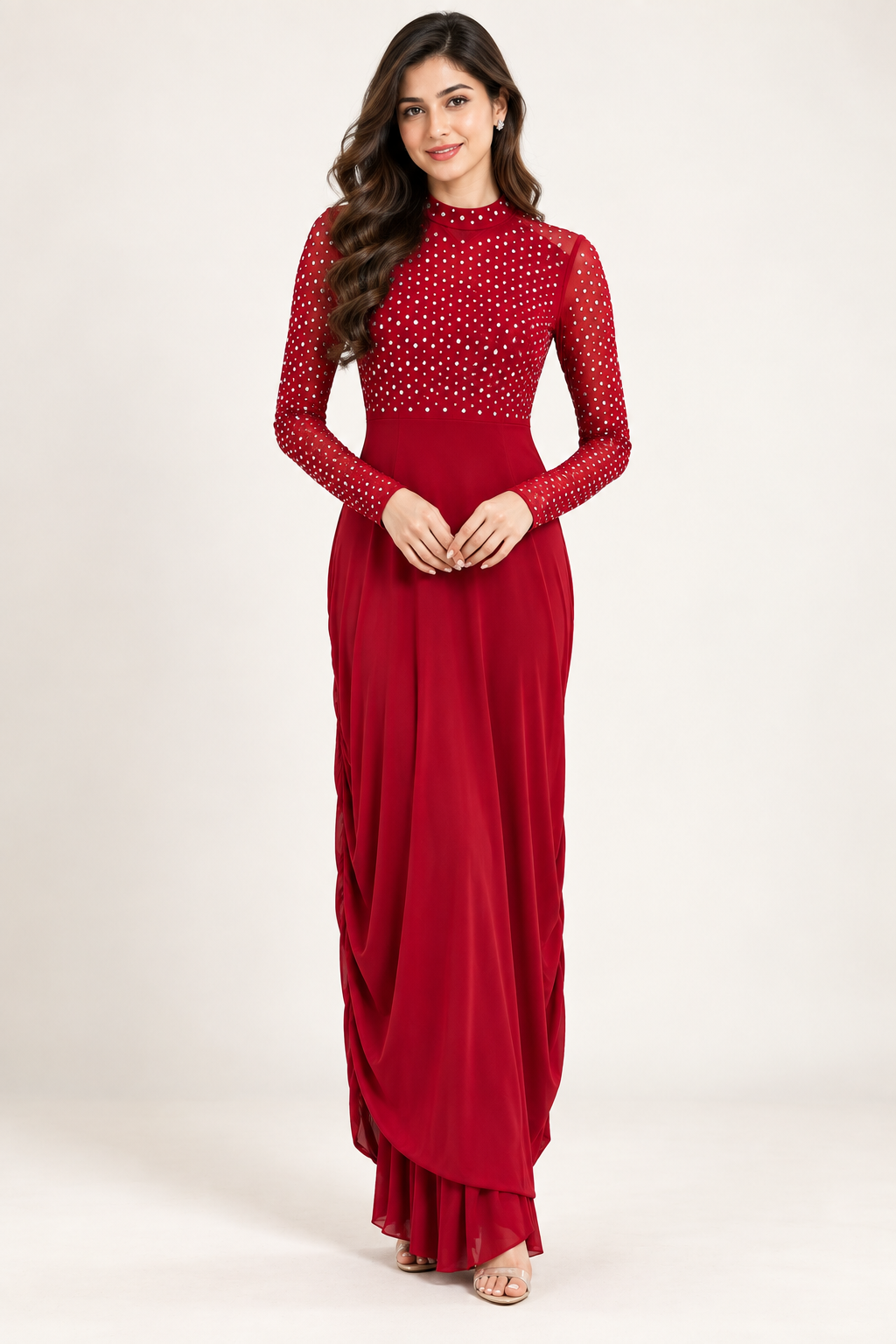 Deep Red Embellished Long Dress