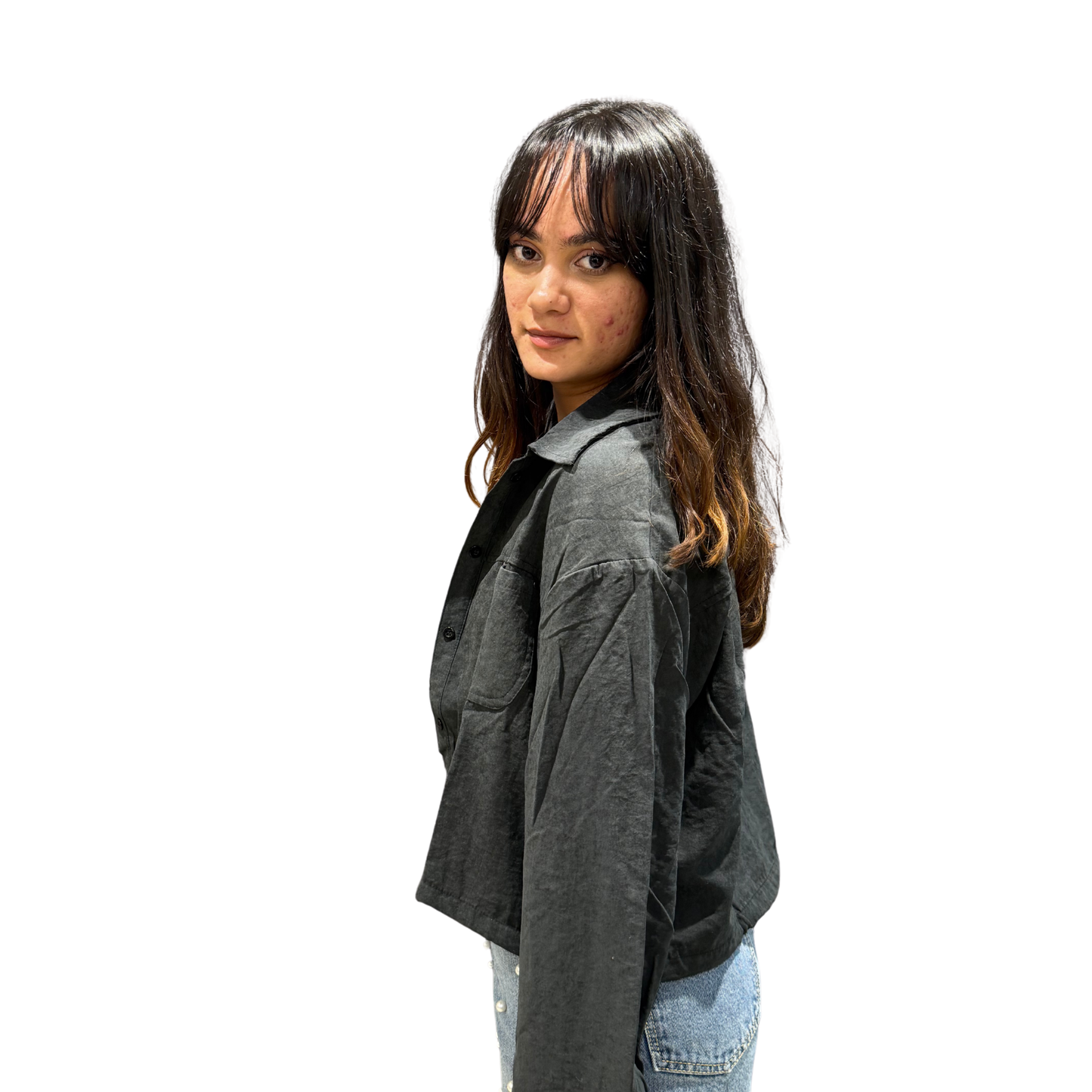 Cropped Utility Shacket with tank top