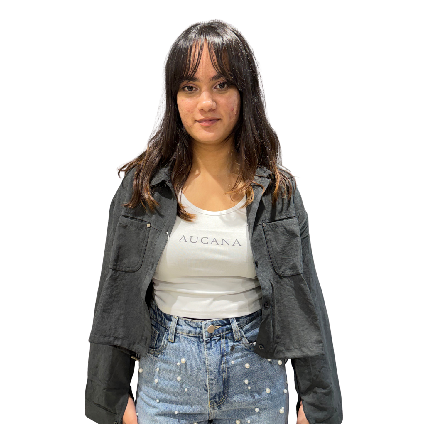 Cropped Utility Shacket with tank top