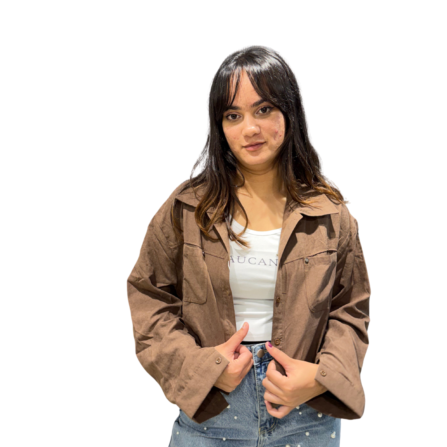 Cropped Utility Shacket with tank top