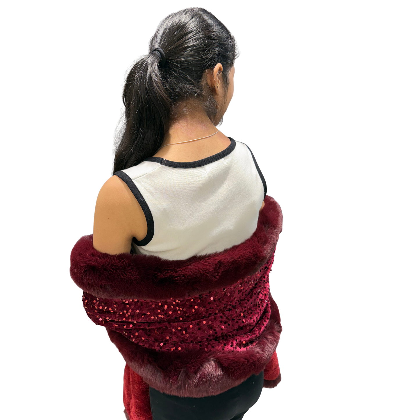 Luxury Blush Sequin Faux-Fur Cape Coat