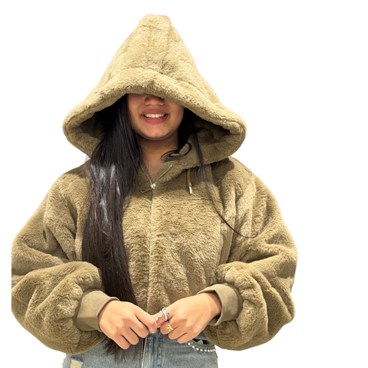 Cozy Teddy Fur Hoodie – Oversized Winter Zip-Up Jacket