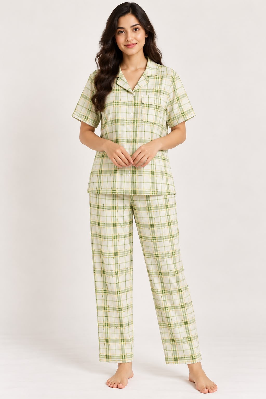 Green Checkered Night Suit Set