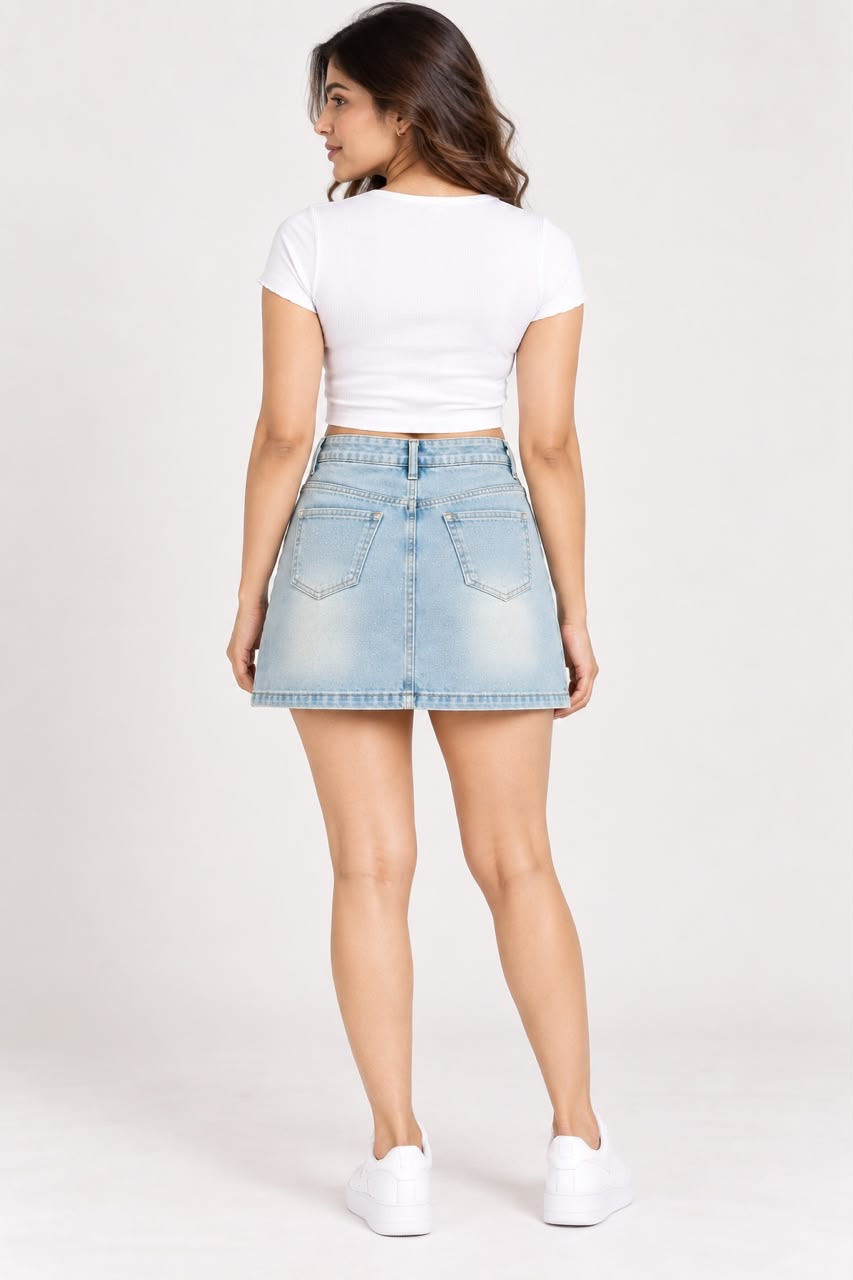 Light Blue Denim Mini Skirt