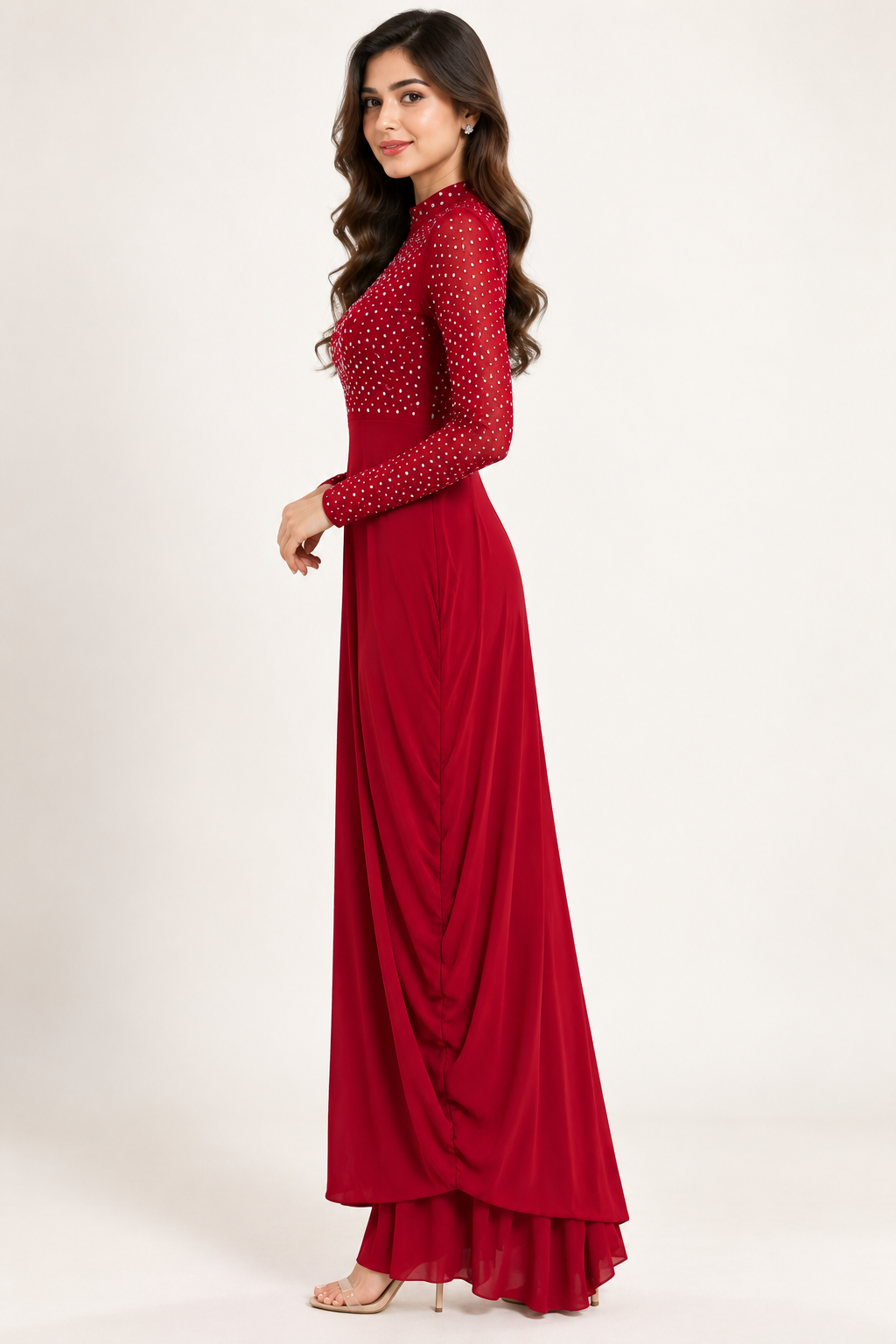 Deep Red Embellished Long Dress