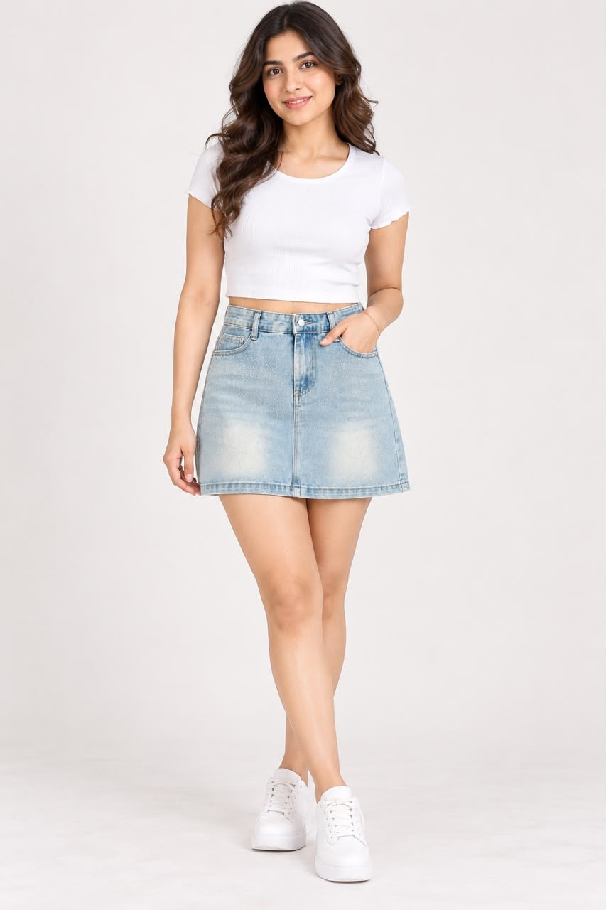 Light Blue Denim Mini Skirt