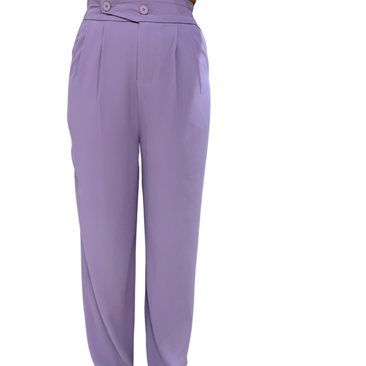 LavishFold™ Women’s High-Waist Double-Button Pleated Trousers – Lavender