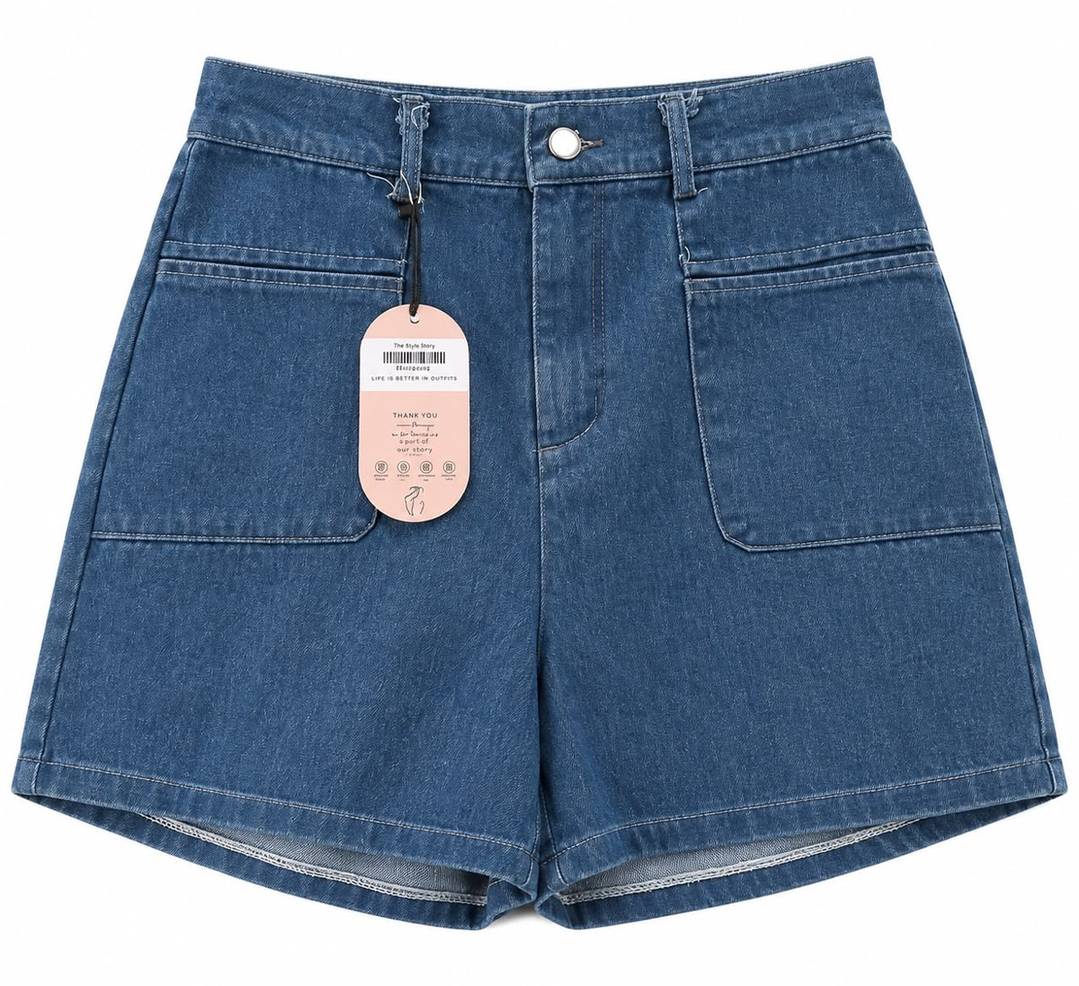 High-Rise Denim Shorts – Dark & Light Blue - The Style Story