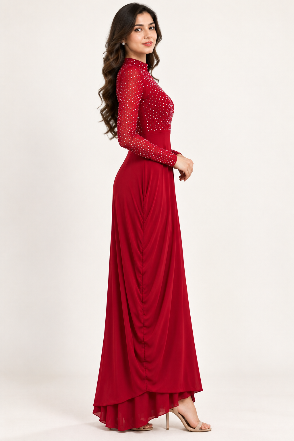 Deep Red Embellished Long Dress
