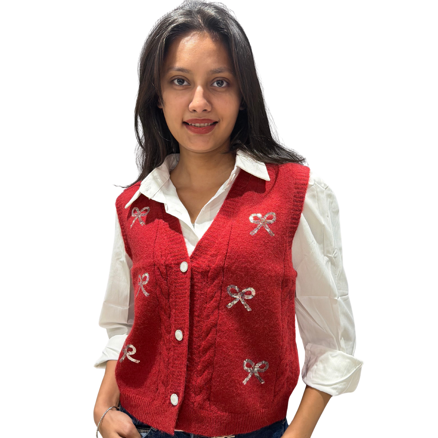 Korean Style Shirt with Knitted Cardigan Vest