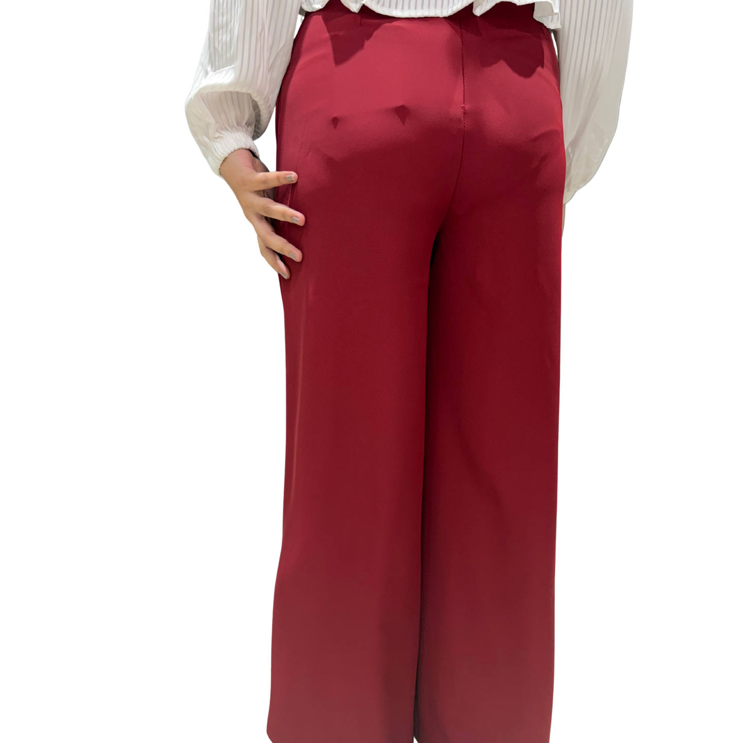 ScarletCurve™ Women’s High-Waist Button-Front Pleated Trousers – Red