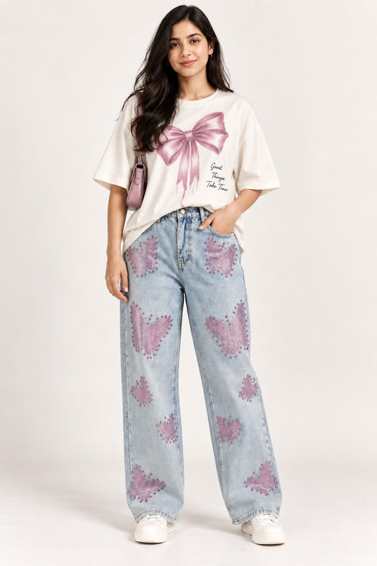 Wide-Leg Embellished Jeans