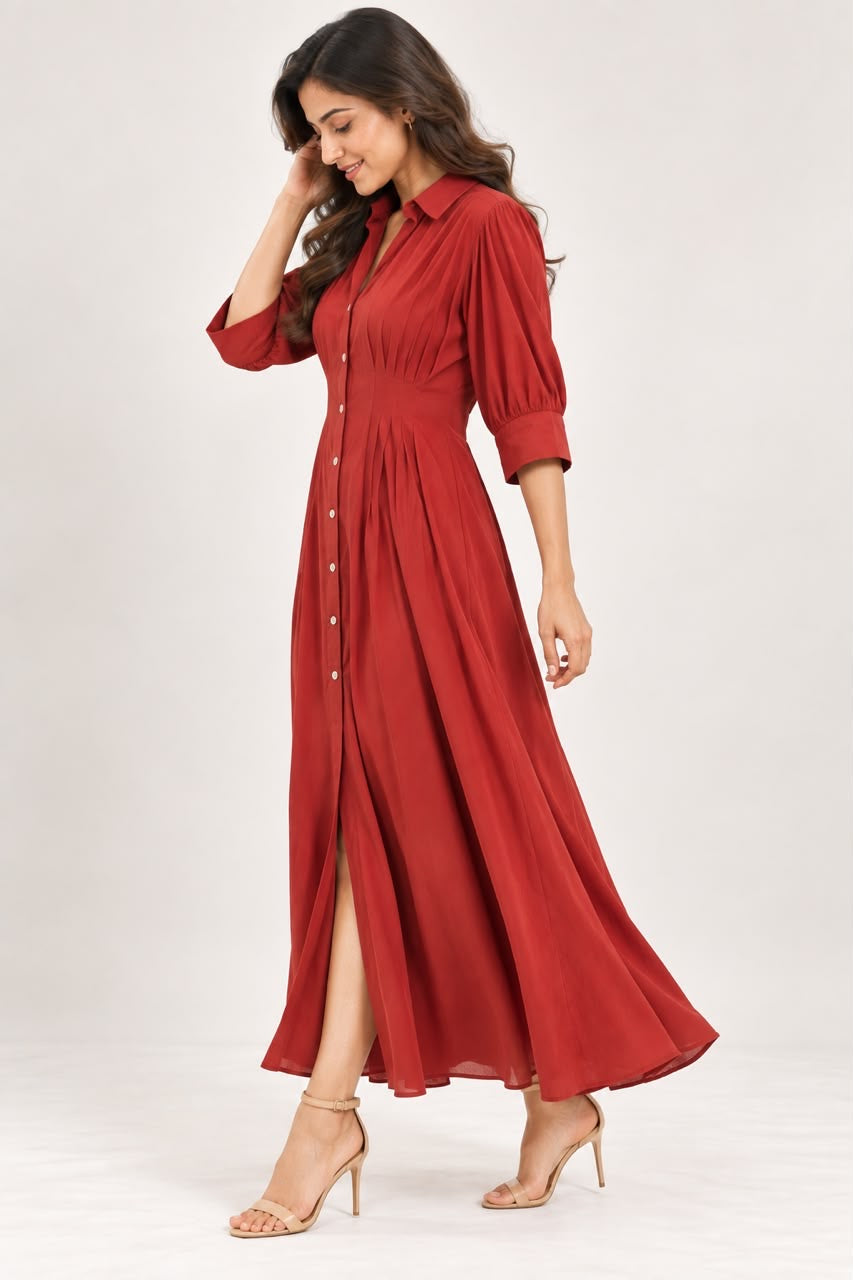 Rust Red Button-Down Dress