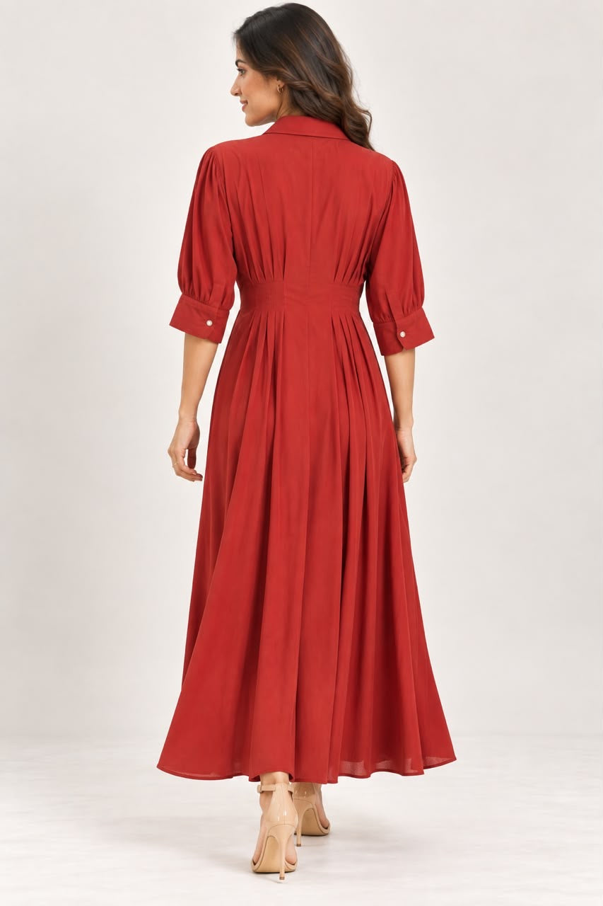 Rust Red Button-Down Dress