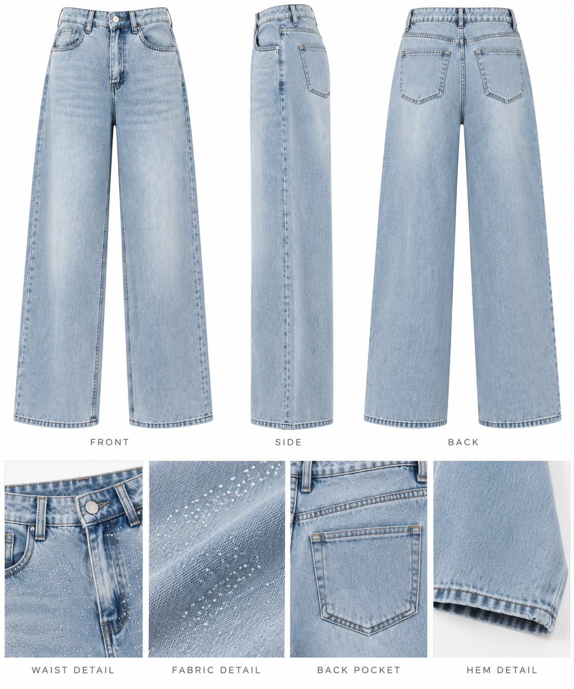 Light Blue High-Waist Wide-Leg Jeans