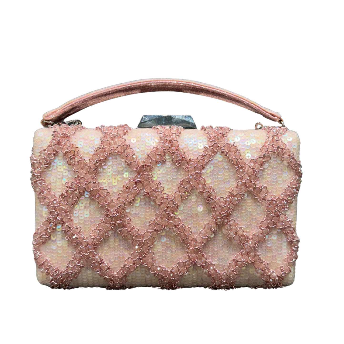 Blush Pink Sequin Embellished Top Handle Clutch Bag