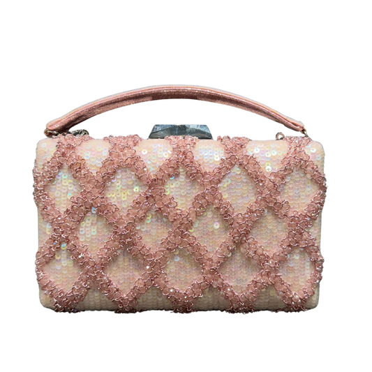 Blush Pink Sequin Embellished Top Handle Clutch Bag