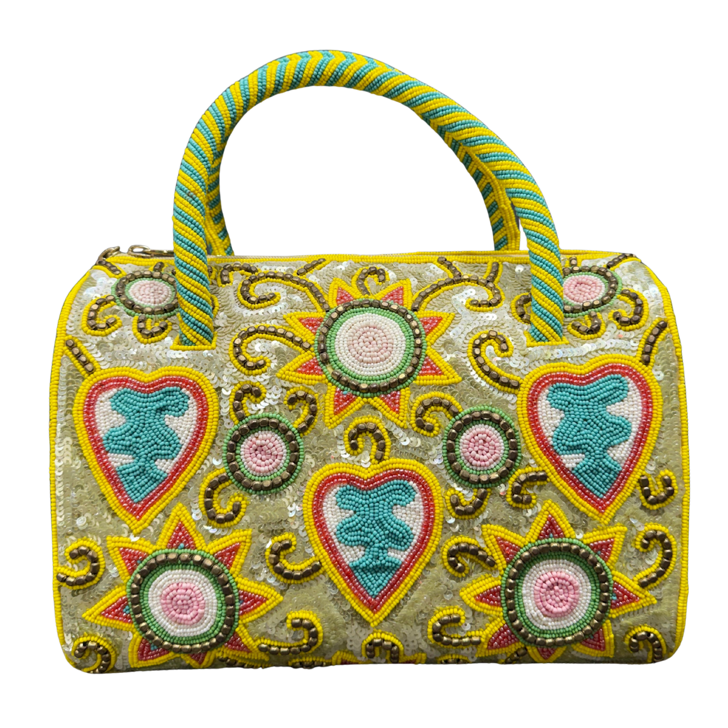 Handcrafted Beaded Heart & Sunburst Mini Handbag