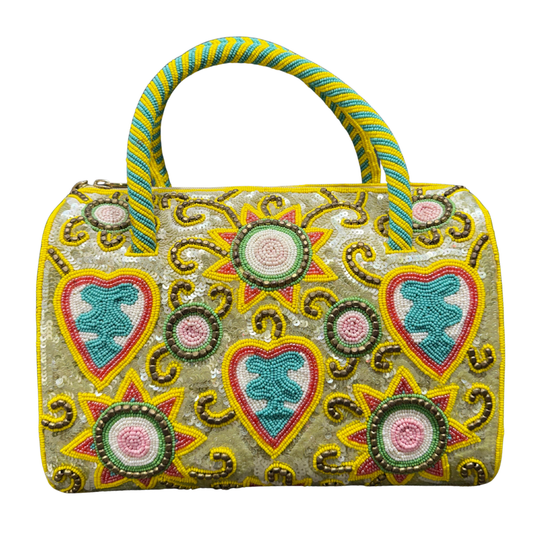 Handcrafted Beaded Heart & Sunburst Mini Handbag