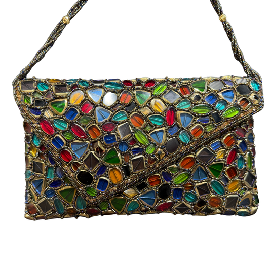 Multicolor Gemstone Beaded Evening Clutch Bag – Handcrafted Statement Purse