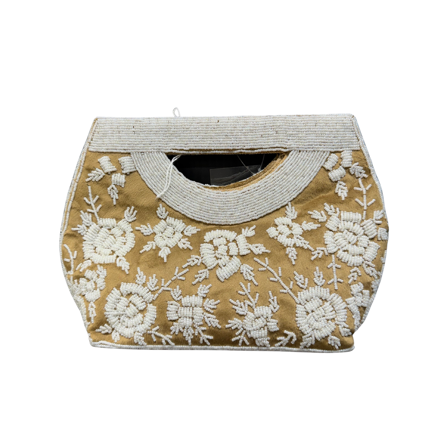 Velvet Hand-Embroidered Beaded Floral Clutch Bag