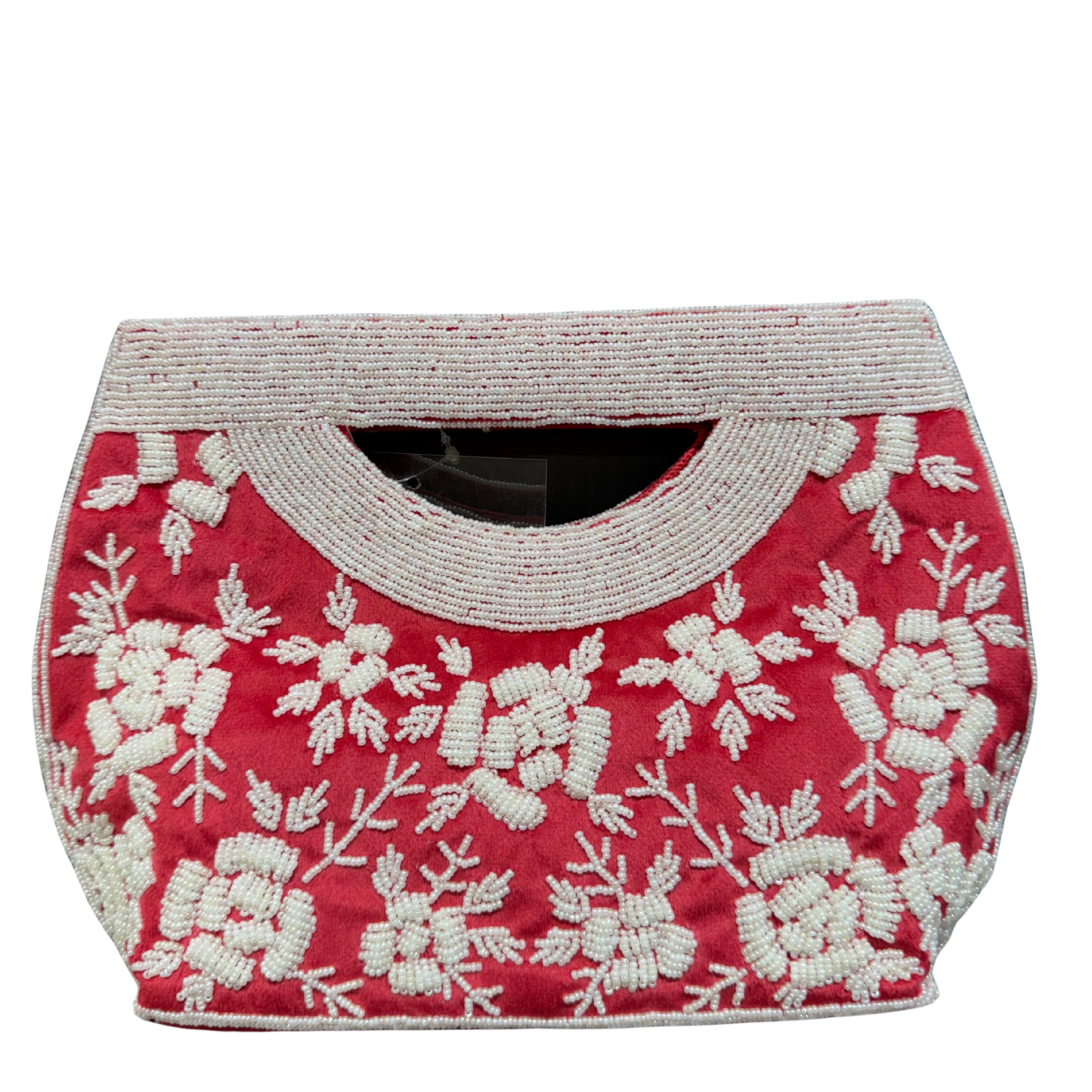 Velvet Hand-Embroidered Beaded Floral Clutch Bag