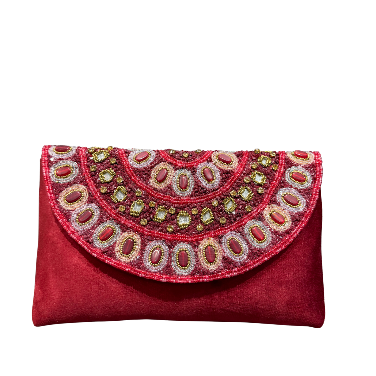 Royal Red Hand-Embroidered Ethnic Clutch Bag
