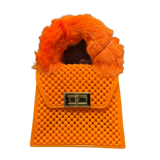 Beaded Mini Handbag with Faux Fur Handle
