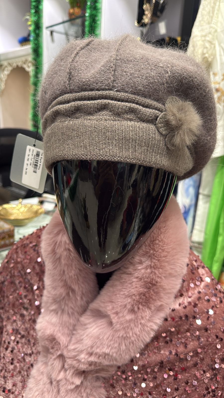 Classic Soft Knit Winter Beret with Faux Fur Pom