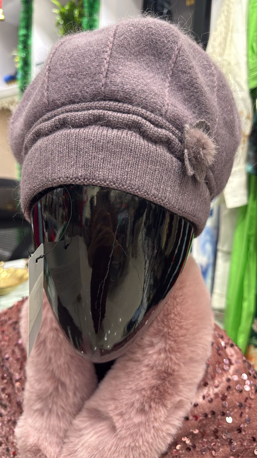 Classic Soft Knit Winter Beret with Faux Fur Pom