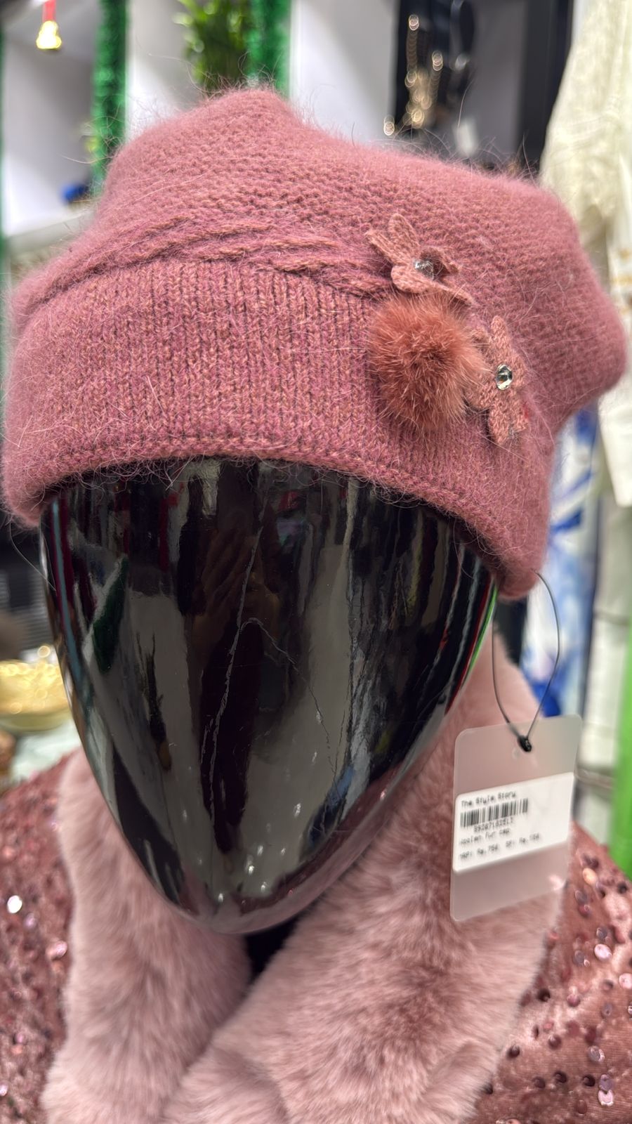 Soft Knit Winter Beanie with Floral & Pom-Pom