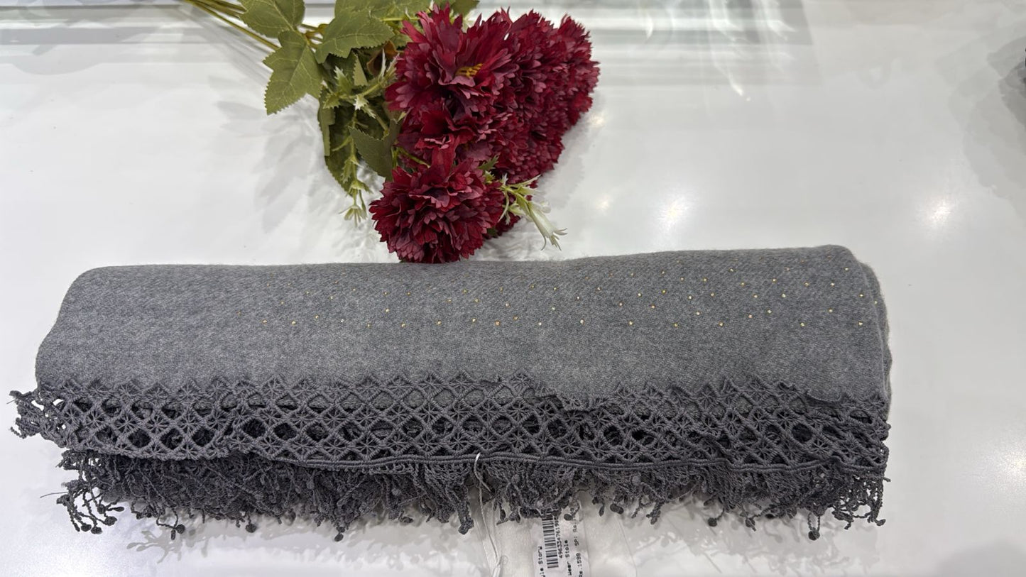 Shawl with Lace and Fringe.