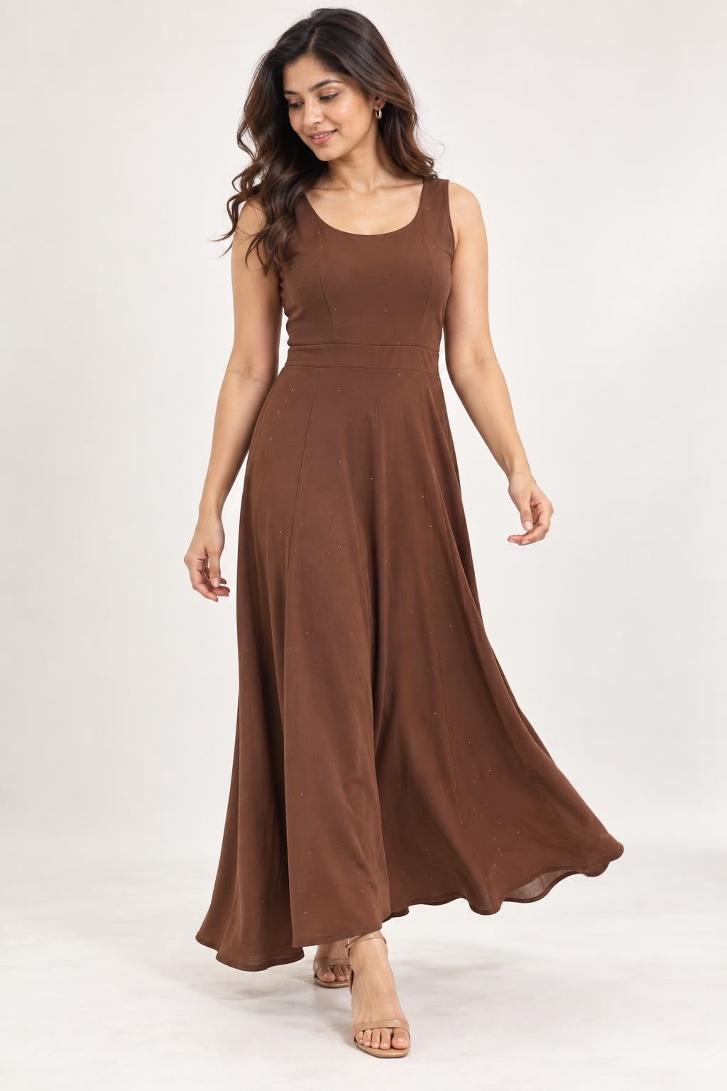 Brown Sleeveless Flared Dress