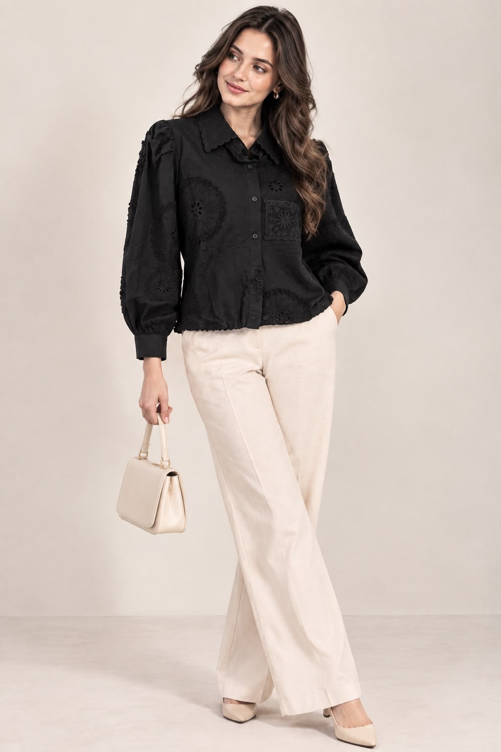 Black Embroidered Statement Collar Shirt - The Style Story
