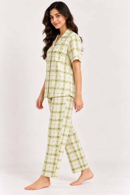 Green Checkered Night Suit Set