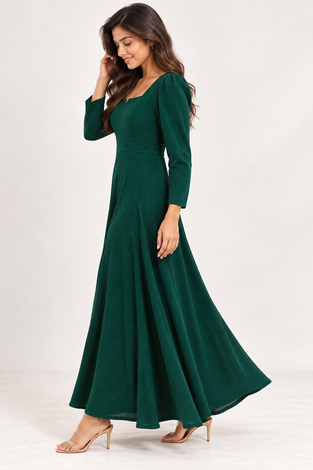 Green Pleated Maxi Dress