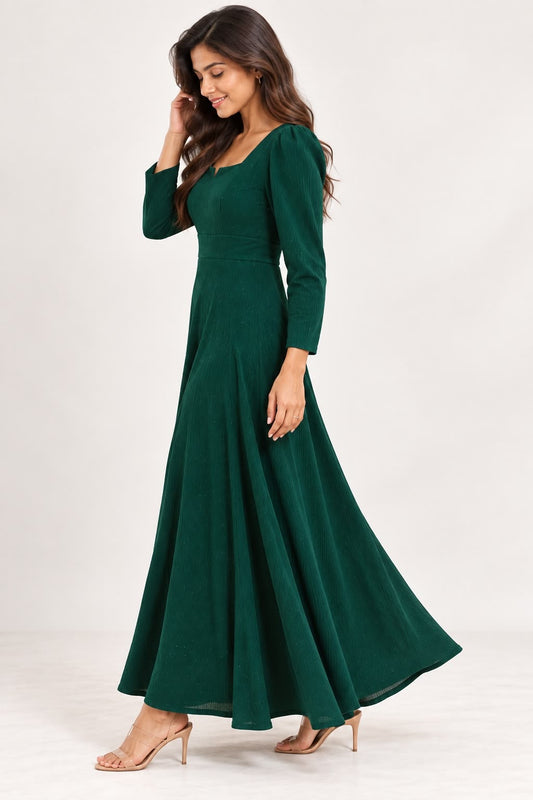 Emerald Green Pleated Maxi Dress - The Style Story