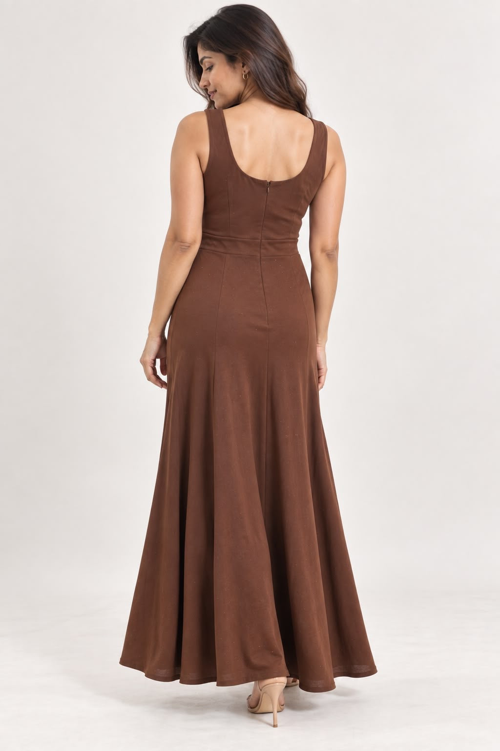 Brown Sleeveless Flared Dress