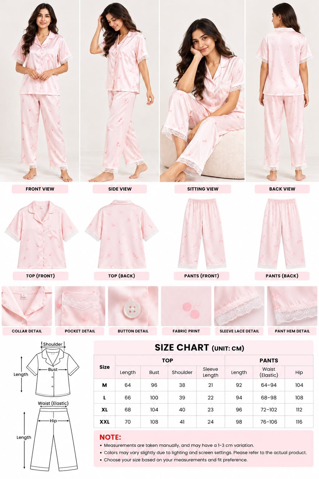 Baby Blue Satin Night Suit Set