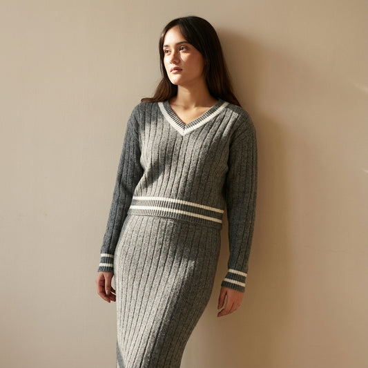 Grey Ribbed Knit Co-Ord Set