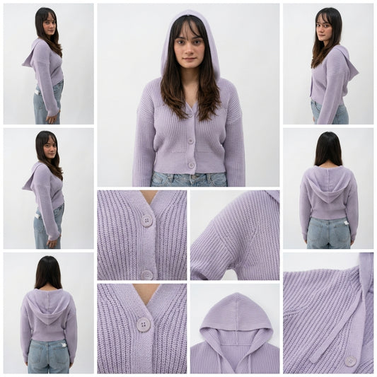 Lavender knitted hooded sweater
