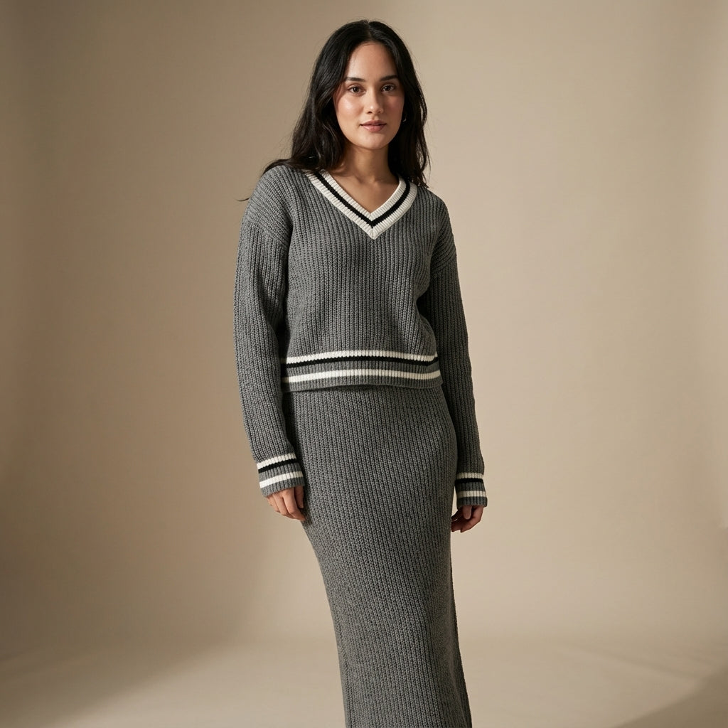 Grey Ribbed Knit Co-Ord Set