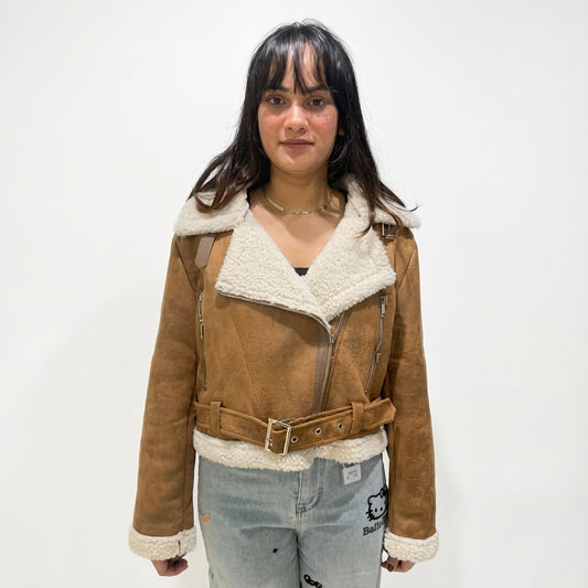 Tan Faux Shearling Aviator Jacket