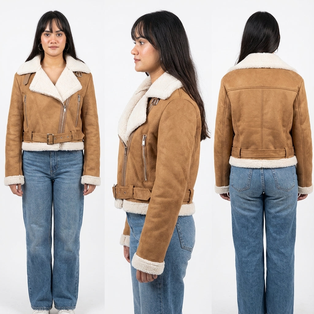 Tan Faux Shearling Aviator Jacket