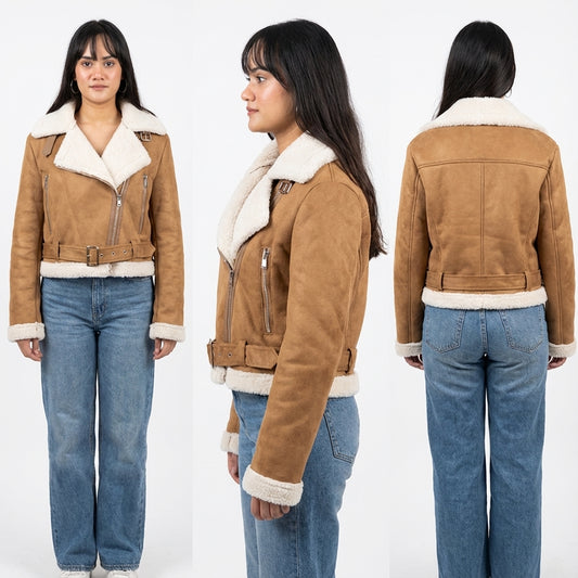 Tan Faux Shearling Aviator Jacket