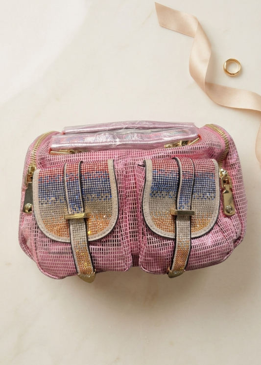 Boho Chic Beaded Pocket Handbag – Pink Elegance Edition