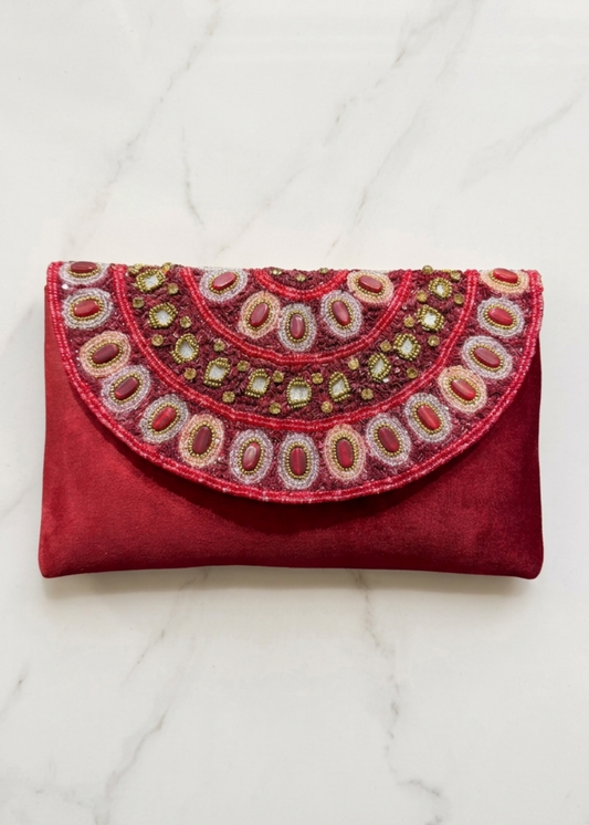 Royal Red Hand-Embroidered Ethnic Clutch Bag